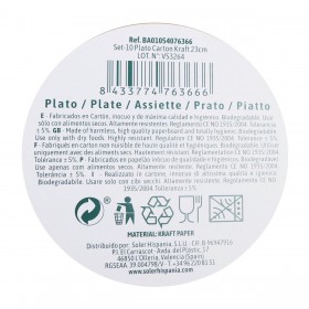 Set di piatti Algon Monouso carta kraft 10 Pezzi 23 cm (18 Unità)