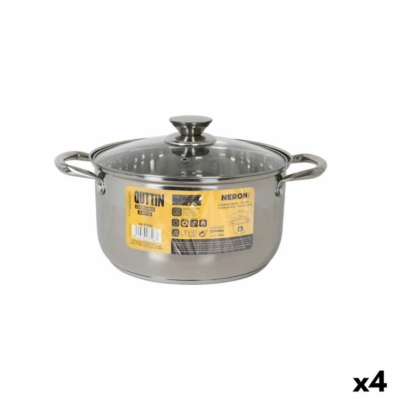 Pentola con Coperchio di Vetro Quttin New neron Acciaio 8 L (4 Unità)
