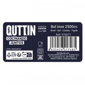 Ciotola per Mescolare Quttin 2,5 L Metallo 24,2 x 9,6 cm (18 Unità)