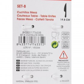 Set di Coltelli Privilege Argentato Acciaio inossidabile 19,8 cm 8 Pezzi (24 Unità)