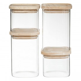 Set di 4 Barattoli Secret de Gourmet Cucina Impilabile Vetro