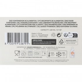 Porta pranzo Ermetico MasterChef Grigio Trasparente Rettangolare 630 ml (6 Unità)
