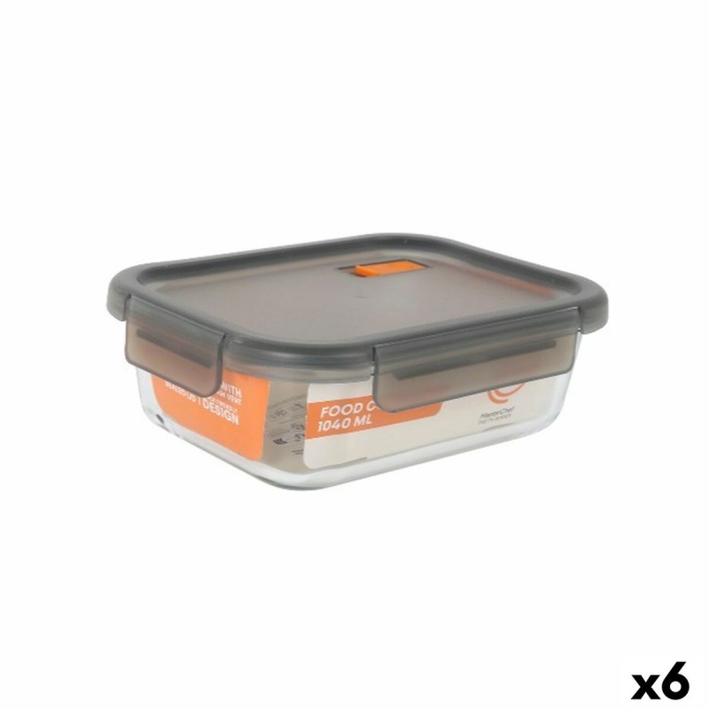 Porta pranzo Ermetico MasterChef Grigio Trasparente Rettangolare 1,04 L (6 Unità)