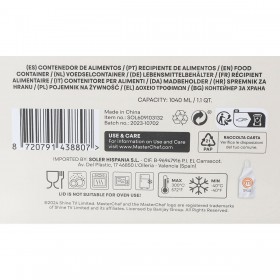 Porta pranzo Ermetico MasterChef Grigio Trasparente Rettangolare 1,04 L (6 Unità)