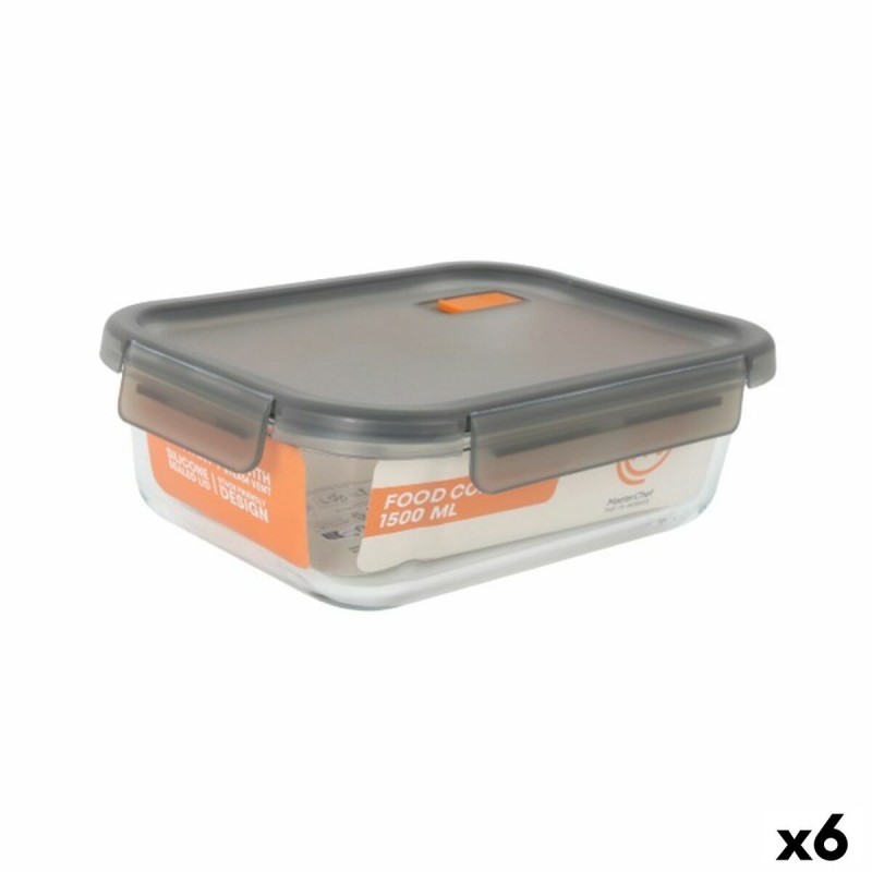 Porta pranzo Ermetico MasterChef Grigio Trasparente Rettangolare 1,5 L (6 Unità)