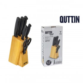 Set di Coltelli da Cucina con Supporto Quttin Nero Nero 7 Pezzi (2 Unità)