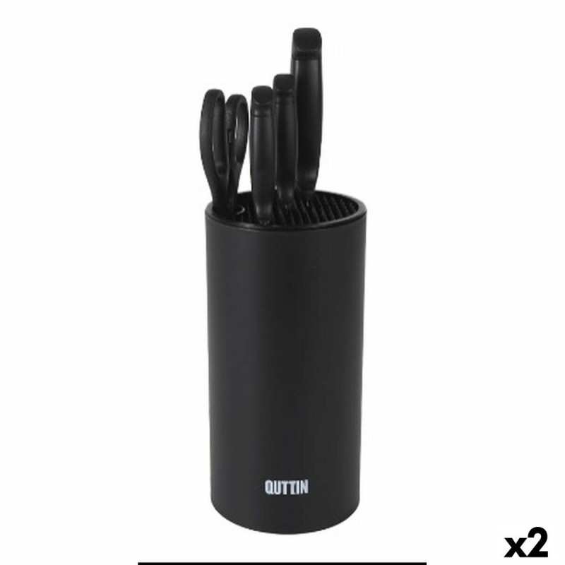 Set di Coltelli da Cucina con Supporto Quttin Nero 5 Pezzi (2 Unità)