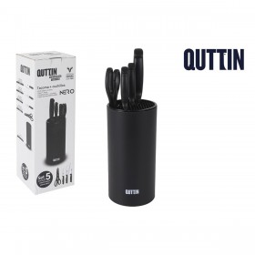 Set di Coltelli da Cucina con Supporto Quttin Nero 5 Pezzi (2 Unità)