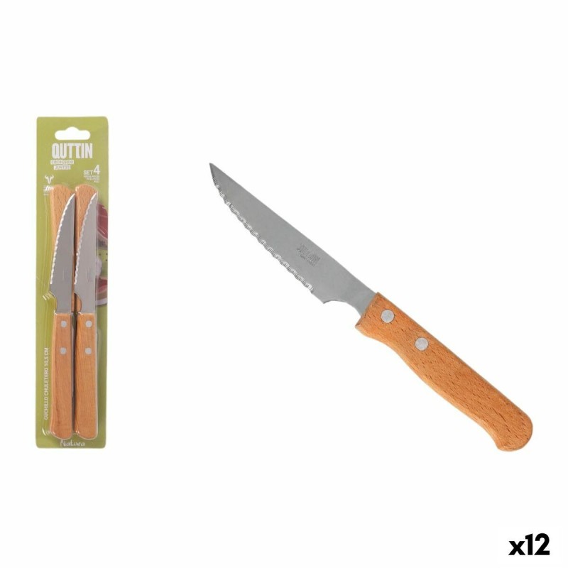 Set di Coltelli per Carne Inde NATURA Marrone Argentato 10,5 cm 4 Pezzi (12 Unità)