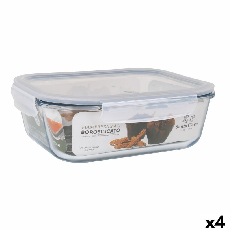 Porta pranzo Ermetico Santa Clara Trasparente Rettangolare 2,4 L (4 Unità)