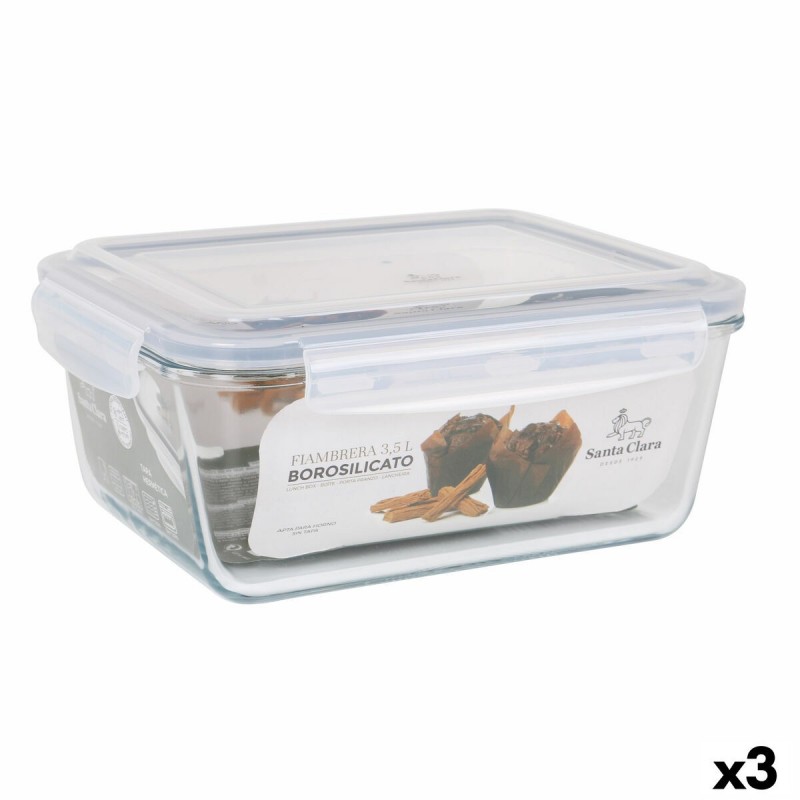 Porta pranzo Ermetico Santa Clara Trasparente Rettangolare 3,5 L (3 Unità)