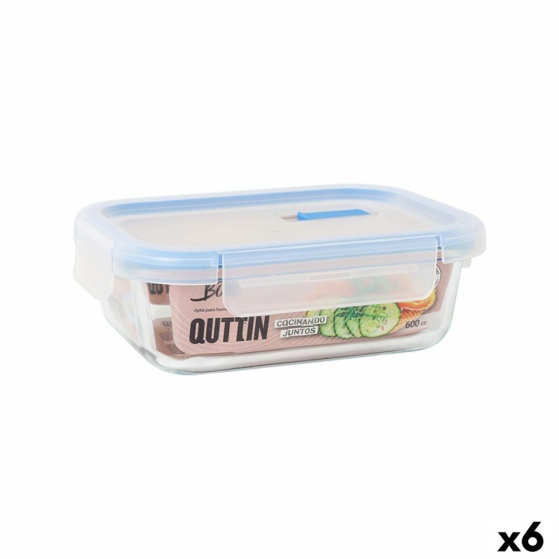 Porta pranzo Ermetico Quttin Boho Trasparente Rettangolare 600 ml (6 Unità)