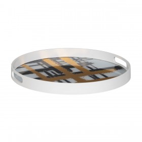 Vassoio per aperitivi Bianco Nero Dorato PVC Cristallo Astratto 42 x 42 x 4,2 cm (2 Unità)