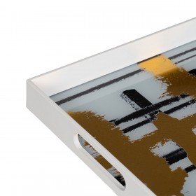 Vassoio per aperitivi Bianco Nero Dorato PVC Cristallo Astratto 45 x 31 x 4,2 cm (2 Unità)