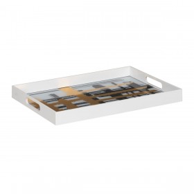 Vassoio per aperitivi Bianco Nero Dorato PVC Cristallo Astratto 45 x 31 x 4,2 cm (2 Unità)