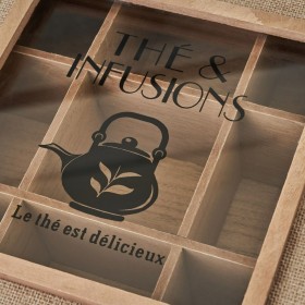 Scatola per Infusioni Naturale Cristallo Pino Legno MDF 24 x 24 x 8 cm