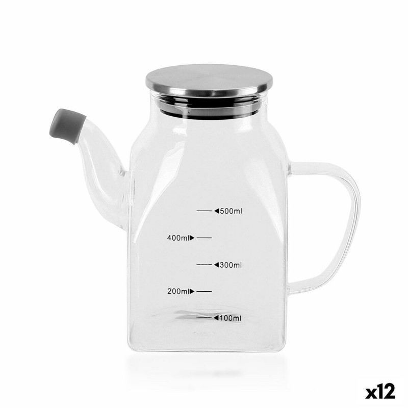 Oliera La Mediterránea Trasparente Argentato Metallo Vetro Borosilicato 0,5 L (12 Unità)