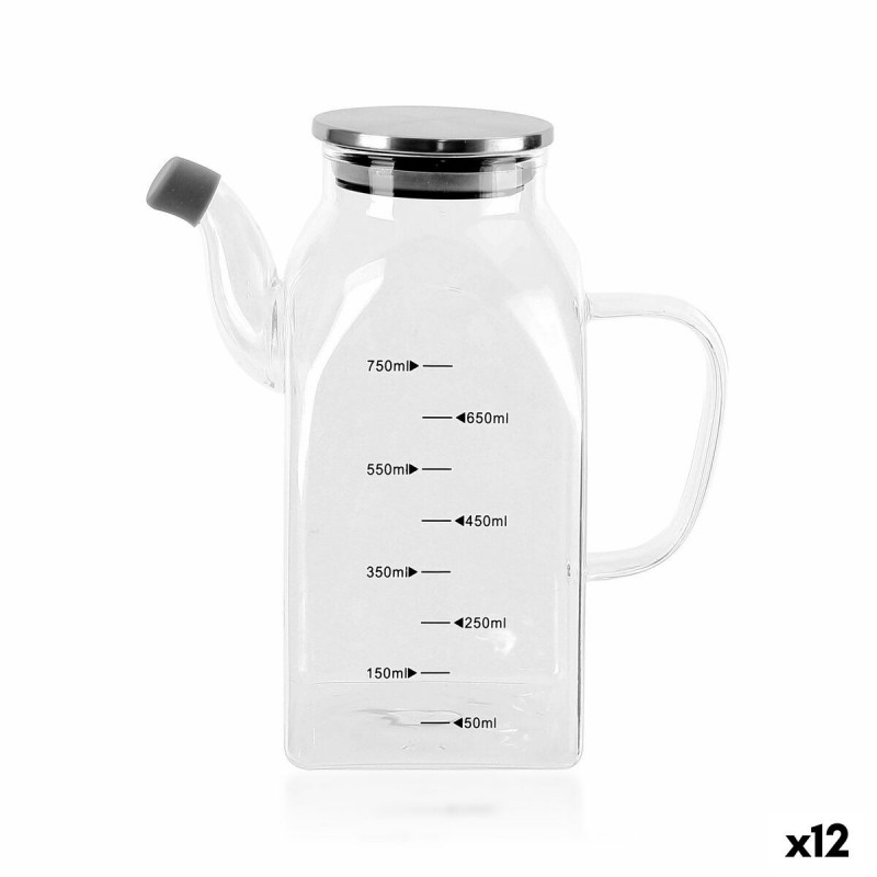 Oliera La Mediterránea Trasparente Argentato Metallo Vetro Borosilicato 0,75 L (12 Unità)