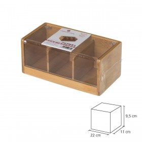 Scatola per Infusioni Trasparente Naturale Bambù 22 x 11 x 9,5 cm