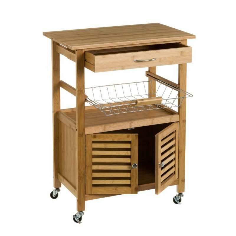 Carrello per Verdure Naturale Metallo Bambù 60 x 36 x 80 cm