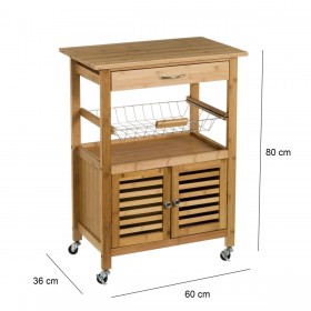 Carrello per Verdure Naturale Metallo Bambù 60 x 36 x 80 cm