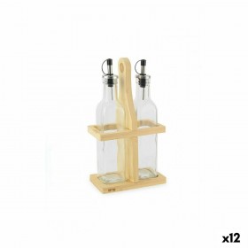Set per Condire Quttin Marrone Trasparente Vetro Bambù 250 ml 2 Pezzi (12 Unità)