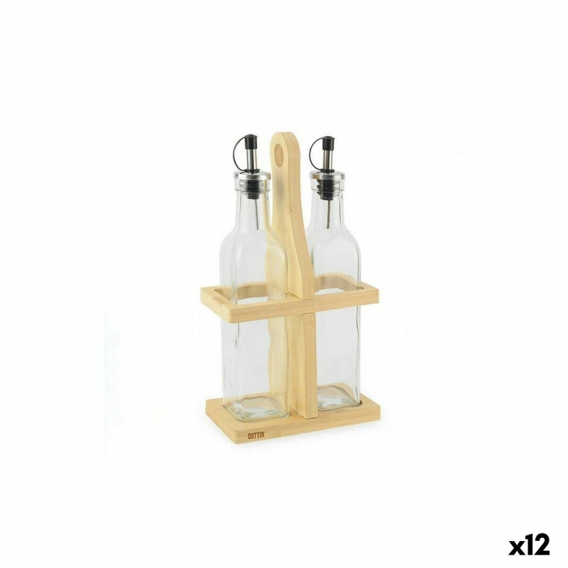 Set per Condire Quttin Marrone Trasparente Vetro Bambù 250 ml 2 Pezzi (12 Unità)