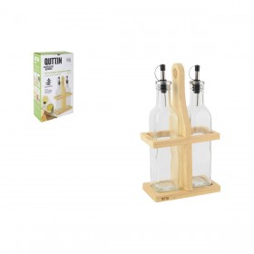 Set per Condire Quttin Marrone Trasparente Vetro Bambù 250 ml 2 Pezzi (12 Unità)