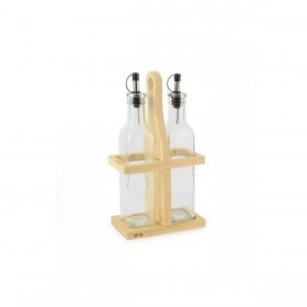 Set per Condire Quttin Marrone Trasparente Vetro Bambù 250 ml 2 Pezzi (12 Unità)