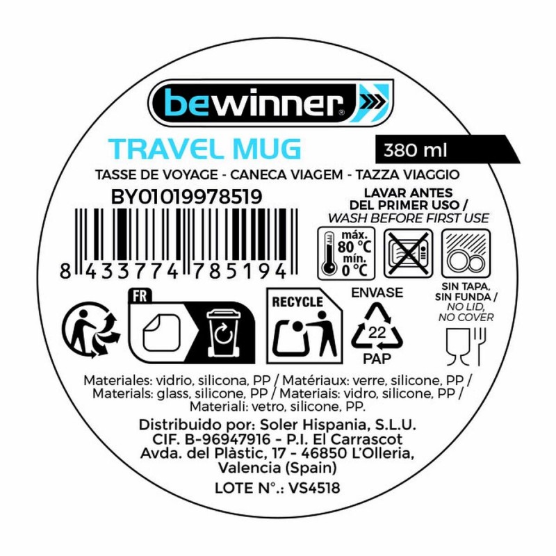 Tazza Thermos con Coperchio Bewinner 380 ml (24 Unità)