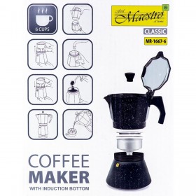 Caffettiera Italiana Feel Maestro MR-1667-6 Nero Granito Alluminio 300 ml 6 Tazze