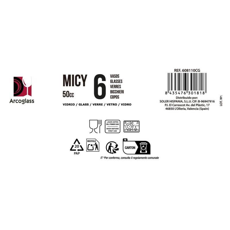 Set di Bicchierini da Chicchetto La Mediterránea Micy 6 Pezzi (36 Unità)