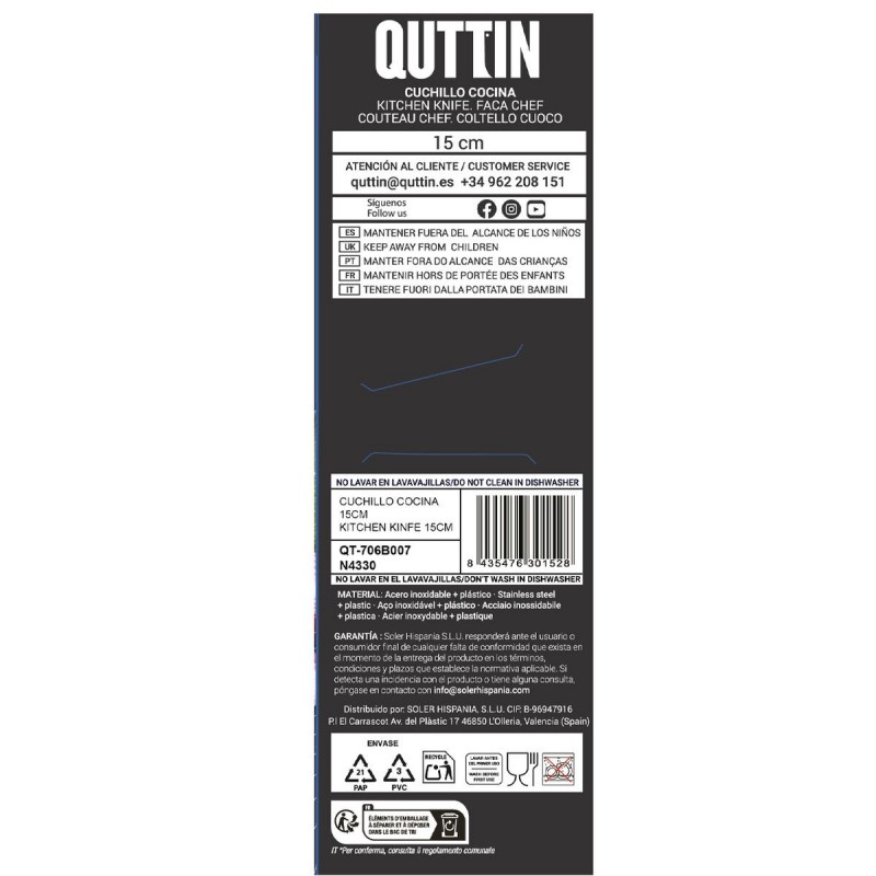 Coltello da Cucina Quttin Laos Nero Argentato 15 cm (36 Unità)
