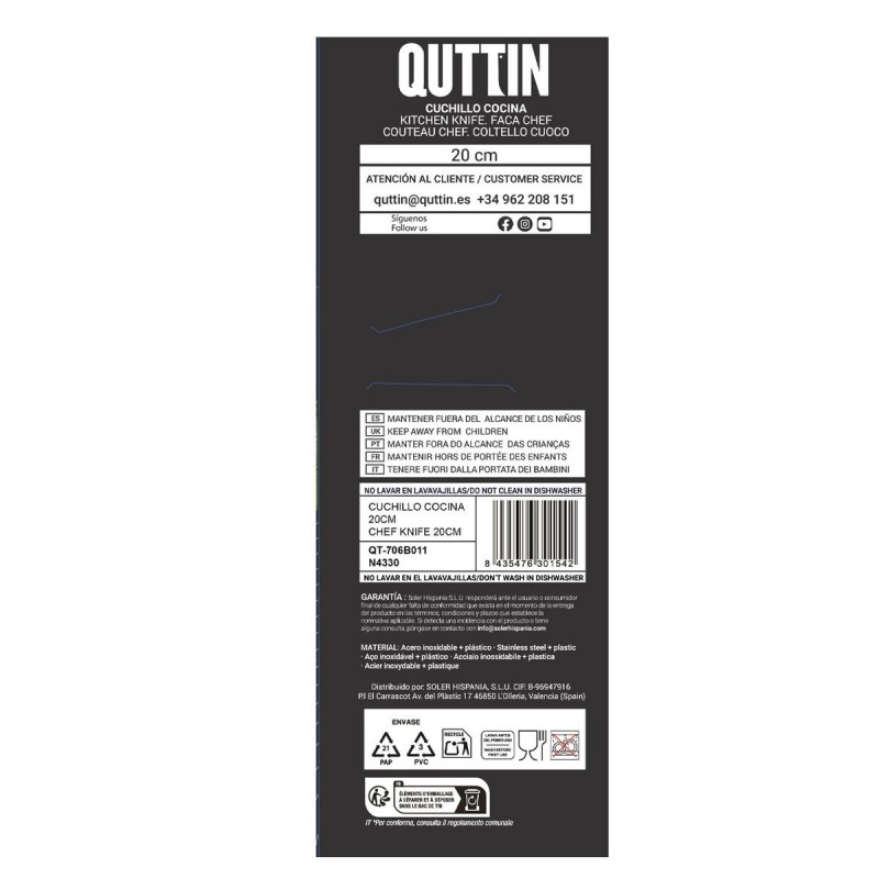 Coltello da Cucina Quttin Laos Nero Argentato 20 cm (24 Unità)