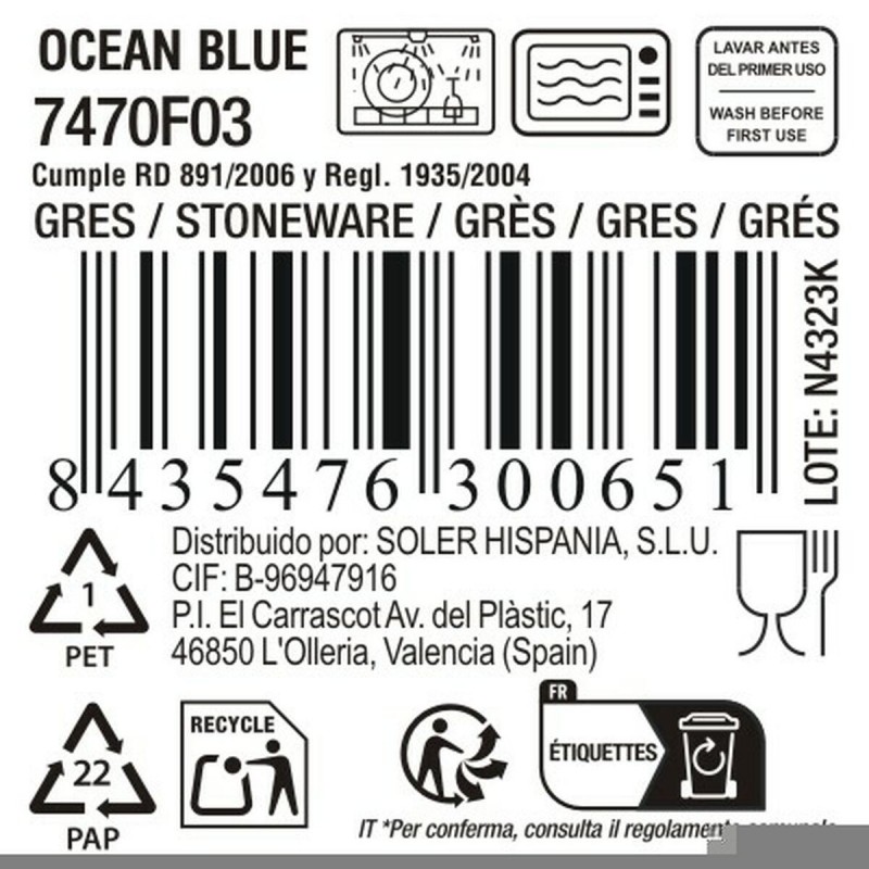 Piatto da pranzo La Mediterránea Ocean blue (12 Unità)