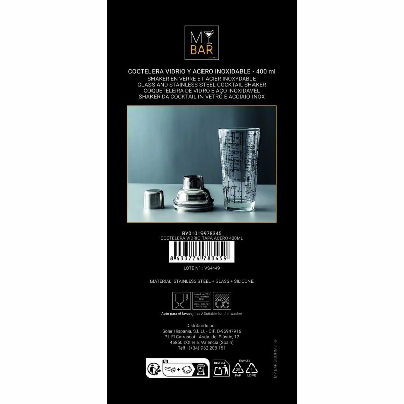 Shaker per cocktail My Bar Vetro Acciaio 400 ml (12 Unità)