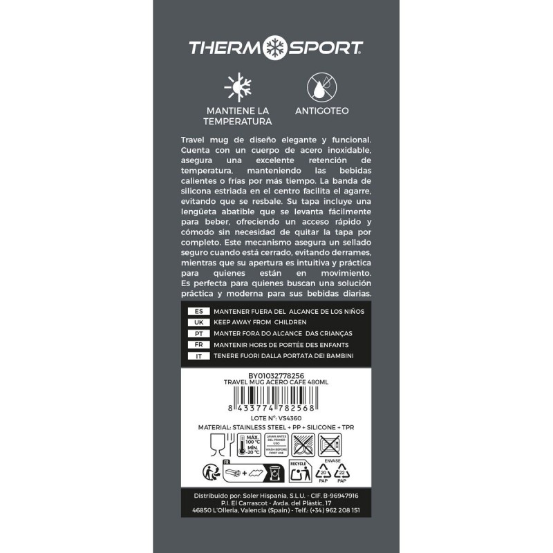 Tazza Thermos con Coperchio ThermoSport 480 ml (9 Unità)