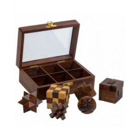 Puzzle Alexandra House Living Marrone Vetro Legno di acacia 12 x 6 x 17 cm 6 Pezzi