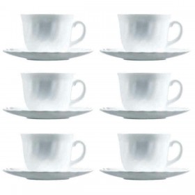 Set di Tazze e Piatti Luminarc Trianon (6 pcs) Bianco Vetro 220 ml (12 Pezzi)