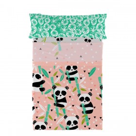 Set di Lenzuola HappyFriday Moshi Moshi Panda garden Rosa Singolo 2 Pezzi
