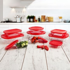 Porta Pranzo Quadrato con Coperchio Ô Cuisine Cook & Store Rosso 1 L 20 x 17 x 6 cm Silicone Vetro (6 Unità)