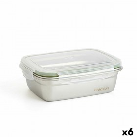 Porta pranzo Ermetico Bidasoa Theo 19,5 x 14,5 x 8 cm 850 ml Argentato Metallo (6 Unità)