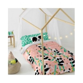 Set di copripiumino HappyFriday Moshi Moshi Panda Garden Rosa Singolo 2 Pezzi