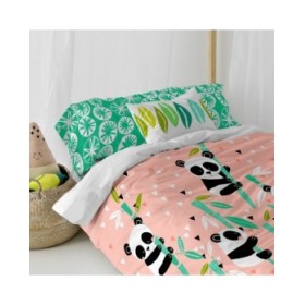 Set di copripiumino HappyFriday Moshi Moshi Panda Garden Rosa Singolo 2 Pezzi