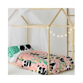 Set di copripiumino HappyFriday Moshi Moshi Panda Garden Rosa Singolo 2 Pezzi