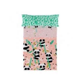 Set di Lenzuola HappyFriday Moshi Moshi Panda garden Rosa Singolo 2 Pezzi