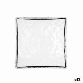 Piatto da pranzo Quid Select Filo Bianco Nero Plastica Quadrato 19 x 19 x 4,5 cm (12 Unità)