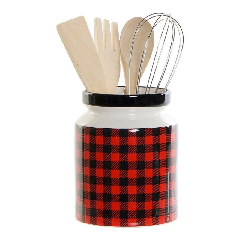 Contenitore per Utensili da Cucina DKD Home Decor Acciaio inossidabile Pino Dolomite 11,5 x 11,5 x 26 cm 1 L