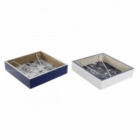 Portatovagliolo DKD Home Decor Metallo Bianco Blu Marino Legno MDF (2 pcs)
