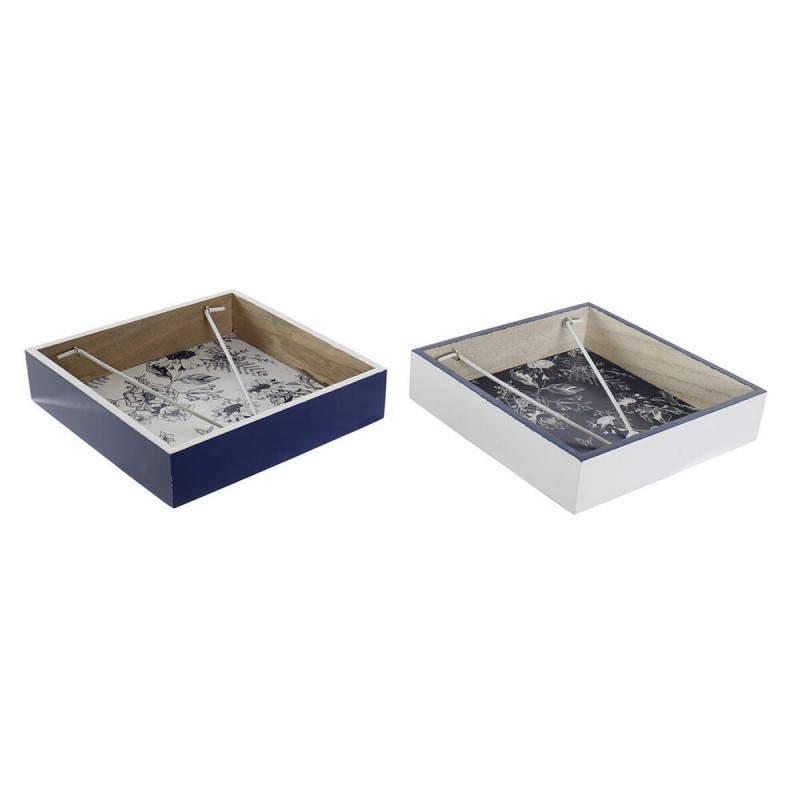 Portatovagliolo DKD Home Decor Metallo Bianco Blu Marino Legno MDF (2 pcs)